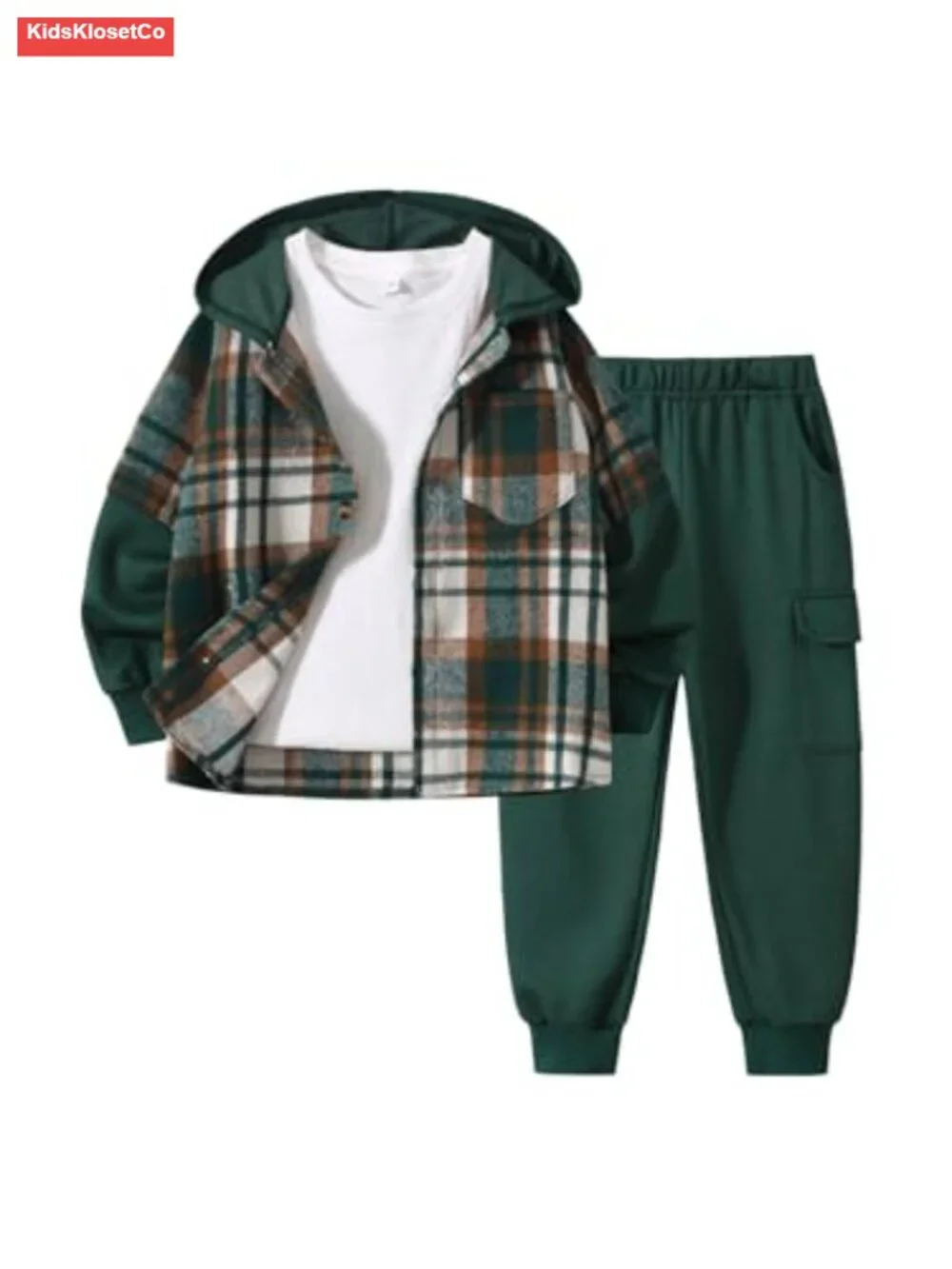 2-Piece Boys Flannel Plaid Hoodie and Sweatpants Set